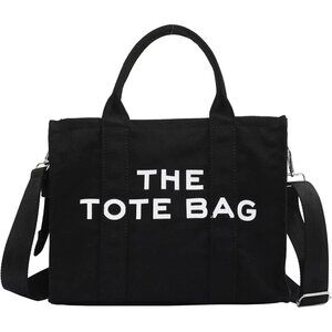 Women Black Personalized Canvas Crossbody Tote Bags with Zipper Mini Top-Handle